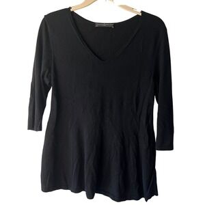 Peruvian Connection Black 3/4 Sleeve‎ Top Small V-Neck